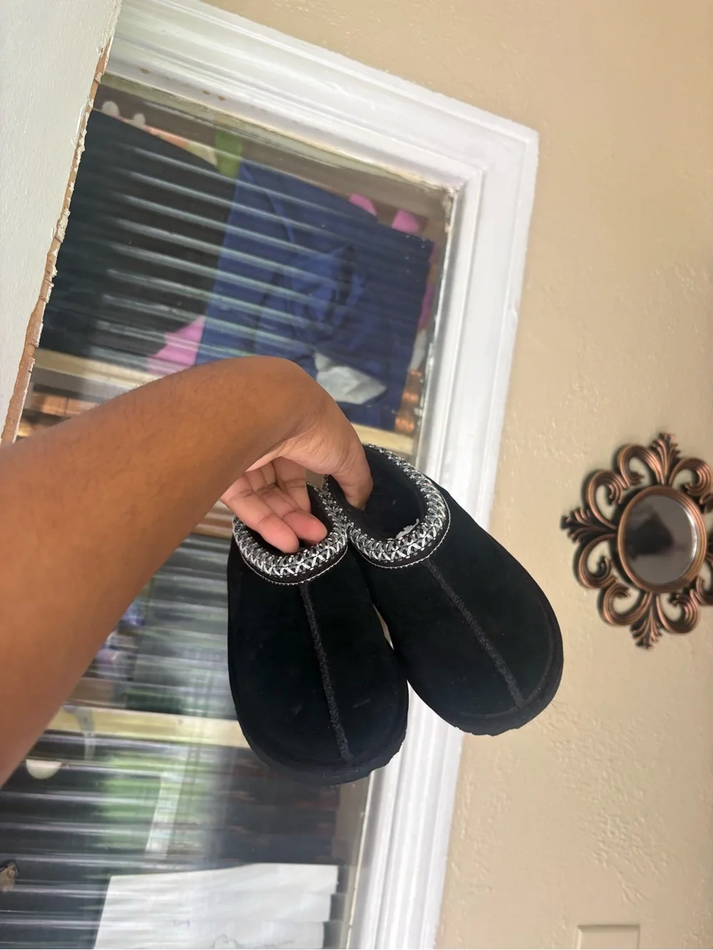 UGG Black Suede Slip-On Clog with Braided Trim